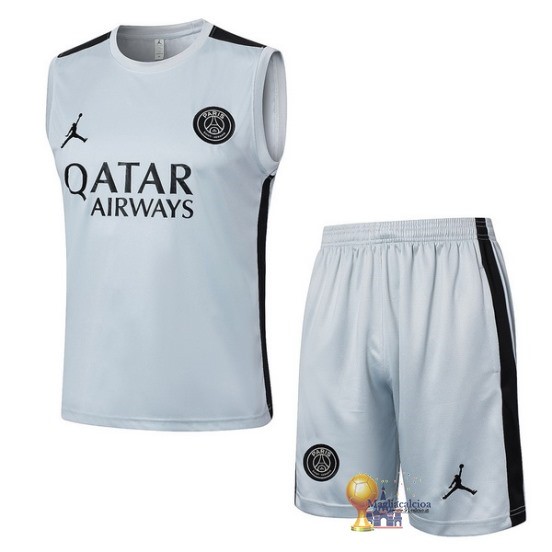Formazione Senza Maniche Set Completo Paris Saint Germain 2023 2024 Grigio Luce