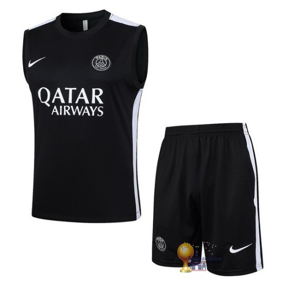 Formazione Senza Maniche Set Completo Paris Saint Germain 2023 2024 Nero Bianco