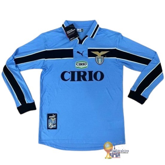 Home Manica lunga Lazio Retro 1998 2000 Blu Luce Maglia Calcio Personalizzata
