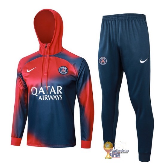 Set Completo Felpa Cappuccio Bambino Paris Saint Germain 2023 2024 Rosso Blu