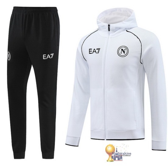 Set Completo Felpa Cappuccio Napoli 2023 2024 Nero Bianco