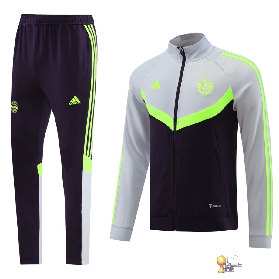 Set Completo Set Completo Lunga Zip Giacca Bayern München 2023 2024 Grigio Purpureo
