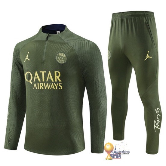 Set Completo Sudadera Jugadores Formazione Bambino Paris Saint Germain 2023 2024 Verde