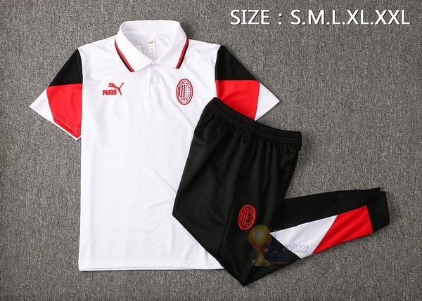 Calcio Maglie Set Completo Polo AC Milan 2021 2022 Bianco Nero Rosso