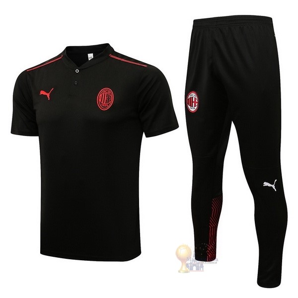 Calcio Maglie Set Completo Polo AC Milan 2021 2022 Nero Rosso
