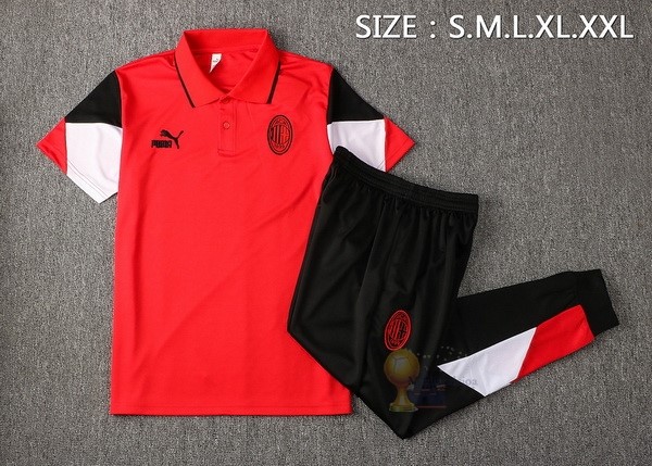 Calcio Maglie Set Completo Polo AC Milan 2021 2022 Rosso Nero Bianco
