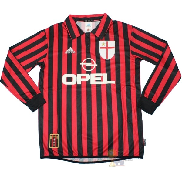 Calcio Maglie Home Maglia Manica lunga AC Milan Stile rétro 1999 2000 Rosso