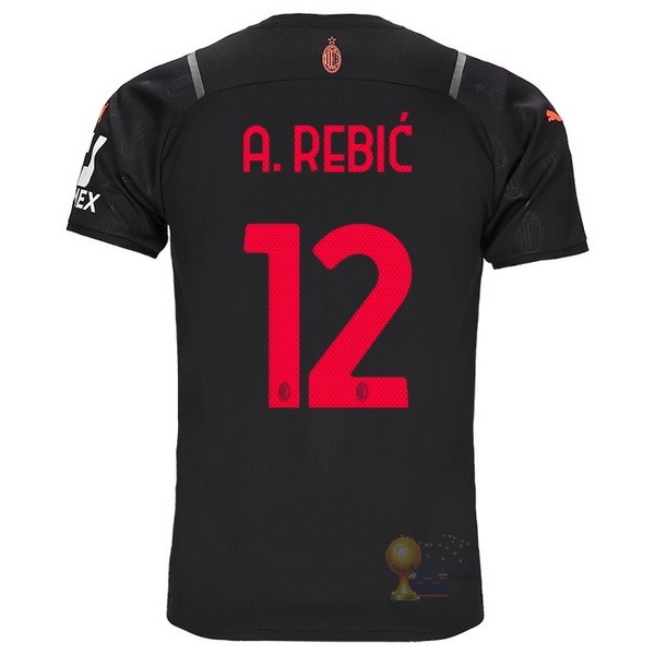 Calcio Maglie NO.12 A. Rebić Terza Maglia AC Milan 2021 2022 Nero