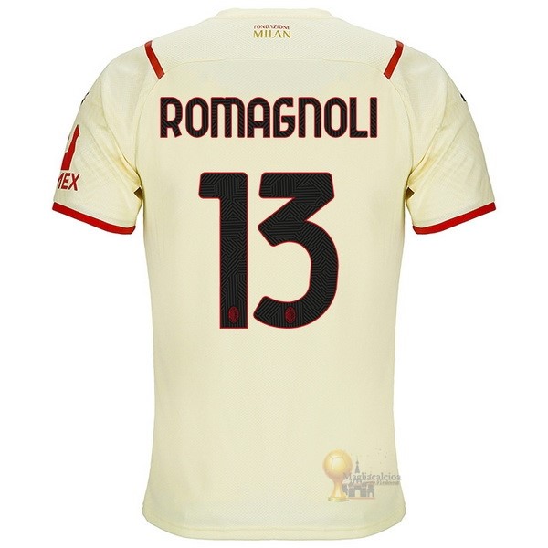 Calcio Maglie NO.13 Romagnoli Away Maglia AC Milan 2021 2022 Giallo