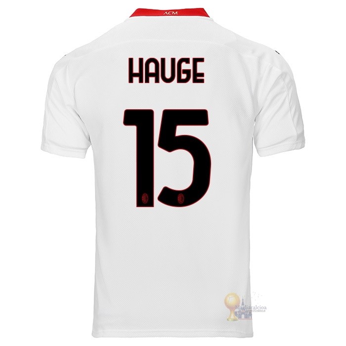 Calcio Maglie NO.15 Hauge Segunda Camiseta AC Milan 2020 2021 Bianco