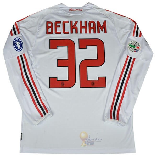 Calcio Maglie NO.32 Beckham Away Manica lunga AC Milan Retro 2008 2009 Bianco