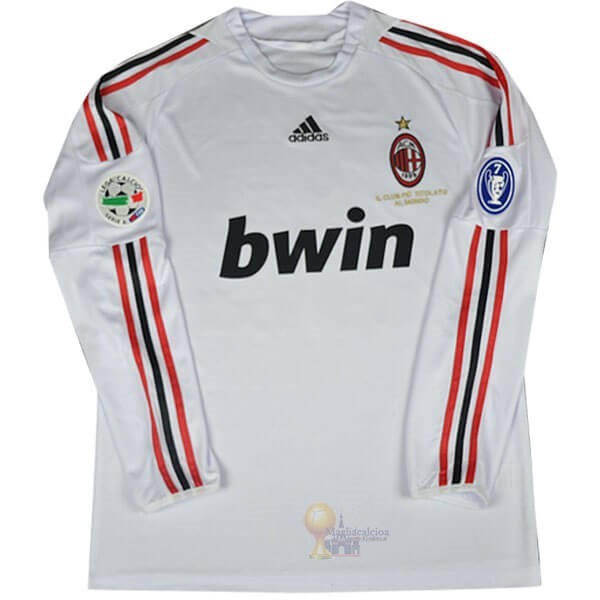 Calcio Maglie NO.32 Beckham Away Manica lunga AC Milan Retro 2008 2009 Bianco