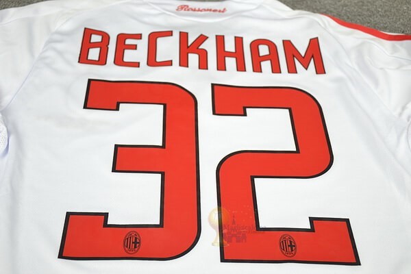Calcio Maglie NO.32 Beckham Away Manica lunga AC Milan Retro 2008 2009 Bianco