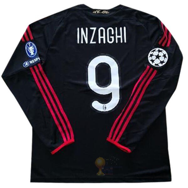 Calcio Maglie NO.9 Inzaghi Terza Manica lunga AC Milan Retro 2009 2010 Nero