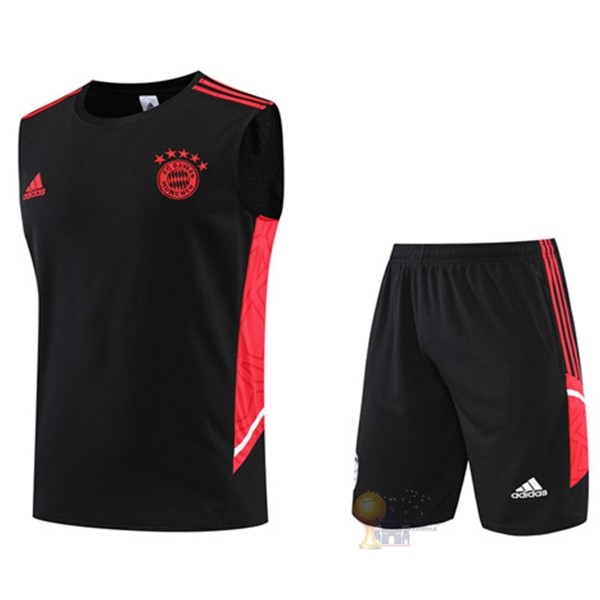 Calcio Maglie Formazione Senza Maniche Set Completo Bayern München 2022 2023 Nero II Rosso
