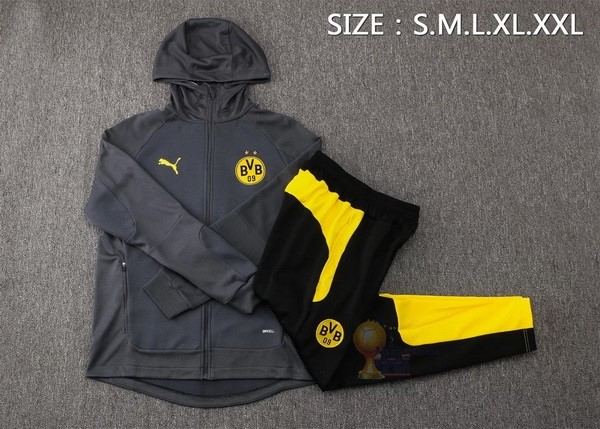 Calcio Maglie Felpa Cappuccio Boroussia Dorotmund 2021 2022 Grigio Giallo