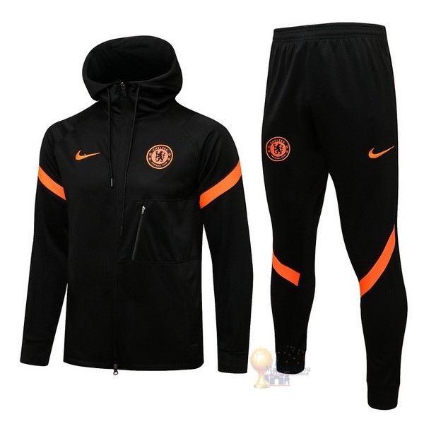 Calcio Maglie Chaqueta Con Capucha Chelsea 2021 2022 Nero Arancione