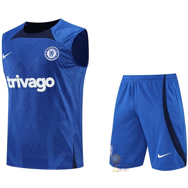 Calcio Maglie Formazione Senza Maniche Set Completo Chelsea 2022 2023 Blu Bianco Nero