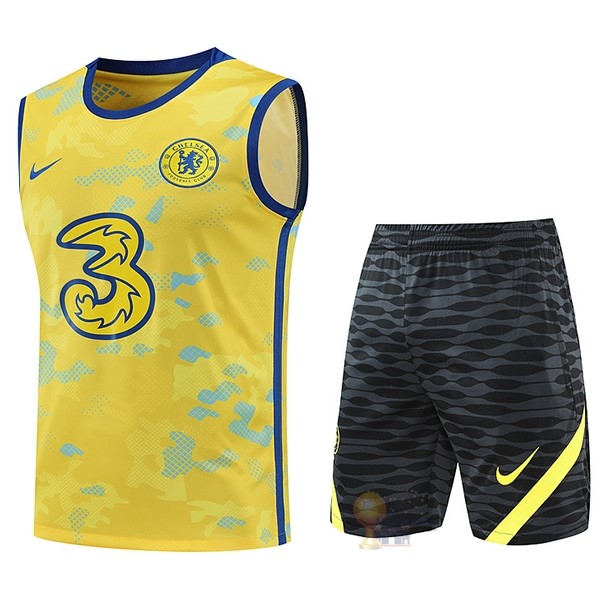 Calcio Maglie Formazione Senza Maniche Set Completo Chelsea 2022 2023 Giallo Nero
