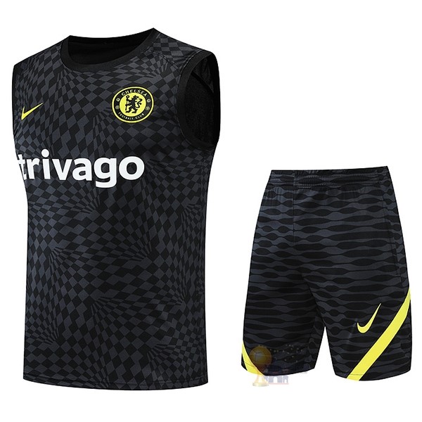 Calcio Maglie Formazione Senza Maniche Set Completo Chelsea 2022 2023 Nero Giallo