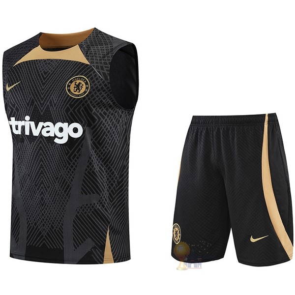 Calcio Maglie Formazione Senza Maniche Set Completo Chelsea 2022 2023 Nero I Giallo
