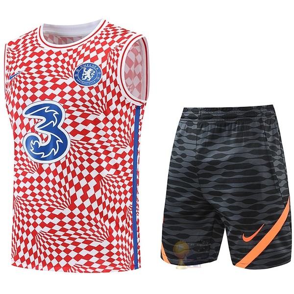 Calcio Maglie Formazione Senza Maniche Set Completo Chelsea 2022 2023 Rosso Nero