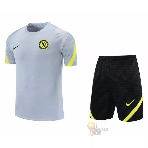 Calcio Maglie Formazione Set Completo Chelsea 2021 2022 Grigio Nero