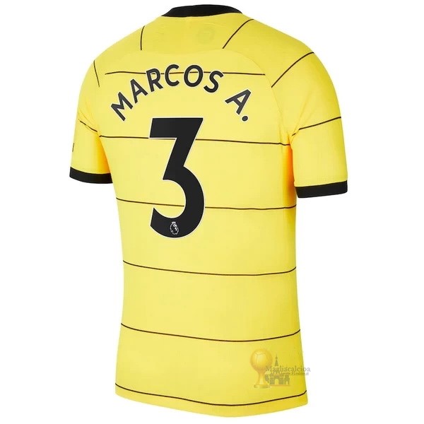 Calcio Maglie NO.3 Marcos A. Away Maglia Chelsea 2021 2022 Giallo