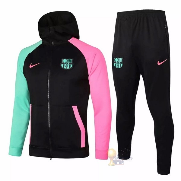 Calcio Maglie Chaqueta Con Capucha Barcellona 2020 2021 Nero Verde Rosa