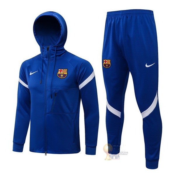 Calcio Maglie Felpa Cappuccio Barcellona 2021 2022 Blu Bianco
