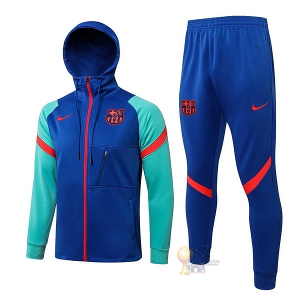 Calcio Maglie Felpa Cappuccio Barcellona 2021 2022 Blu Verde Rosso