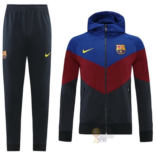 Calcio Maglie Felpa Cappuccio Barcellona 2021 2022 Nero Borgogna Blu