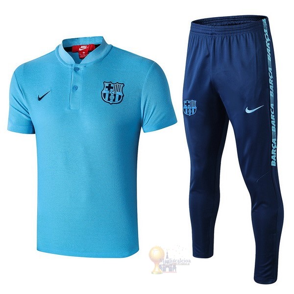 Calcio Maglie Set Completo Polo Barcellona 2019 2020 Blu Luce