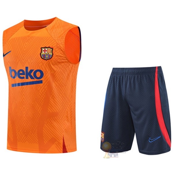 Calcio Maglie Formazione Senza Maniche Set Completo Barcellona 2022 2023 Arancione Blu