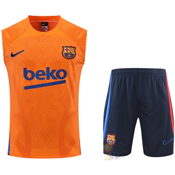 Calcio Maglie Formazione Senza Maniche Set Completo Barcellona 2022 2023 Arancione Blu
