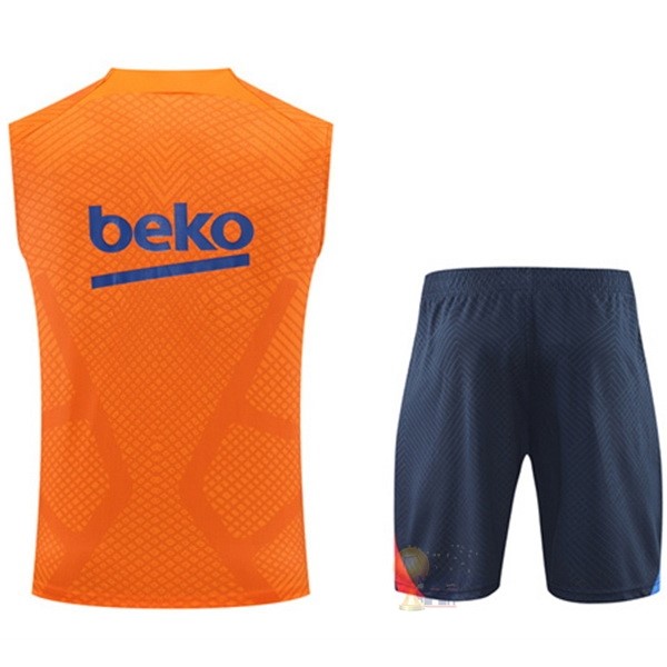 Calcio Maglie Formazione Senza Maniche Set Completo Barcellona 2022 2023 Arancione Blu