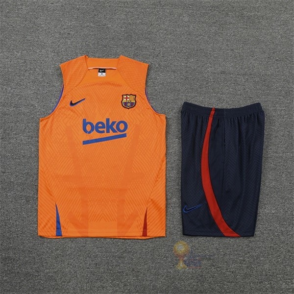 Calcio Maglie Formazione Senza Maniche Set Completo Barcellona 2022 2023 Arancione Blu