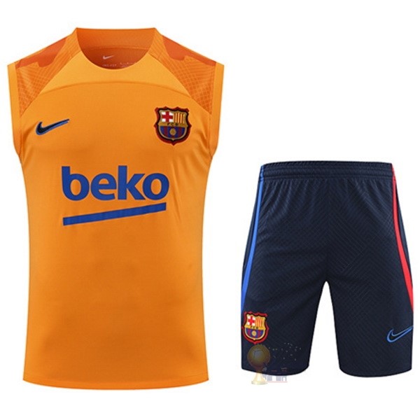 Calcio Maglie Formazione Senza Maniche Set Completo Barcellona 2022 2023 Arancione I Blu