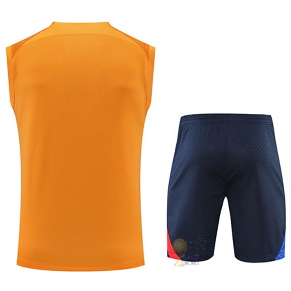 Calcio Maglie Formazione Senza Maniche Set Completo Barcellona 2022 2023 Arancione I Blu