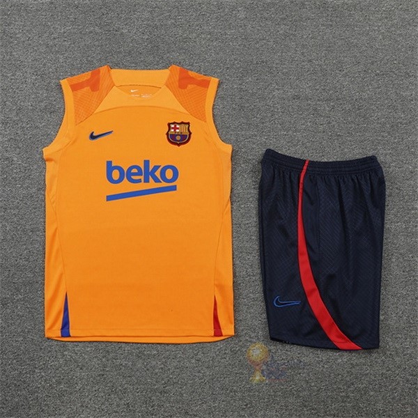 Calcio Maglie Formazione Senza Maniche Set Completo Barcellona 2022 2023 Arancione I Blu