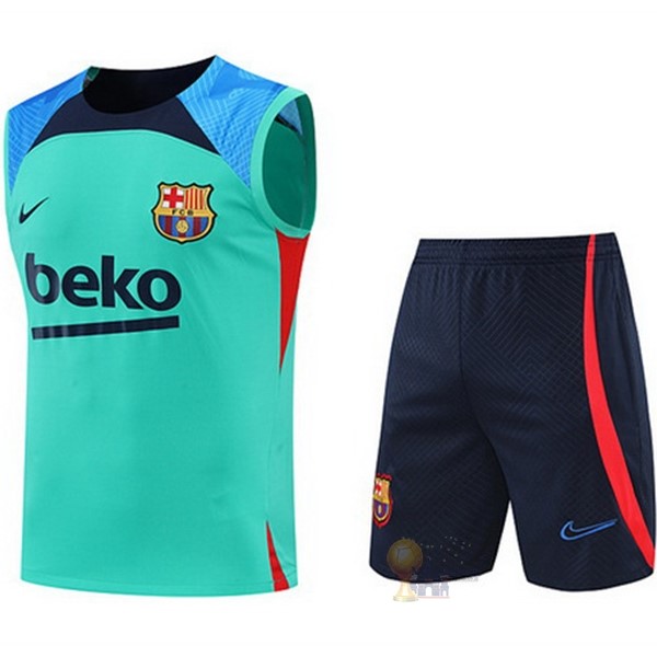 Calcio Maglie Formazione Senza Maniche Set Completo Barcellona 2022 2023 Blu Verde