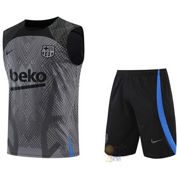 Calcio Maglie Formazione Senza Maniche Set Completo Barcellona 2022 2023 Grigio Nero