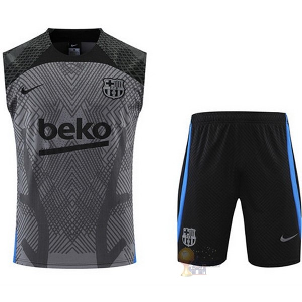 Calcio Maglie Formazione Senza Maniche Set Completo Barcellona 2022 2023 Grigio Nero