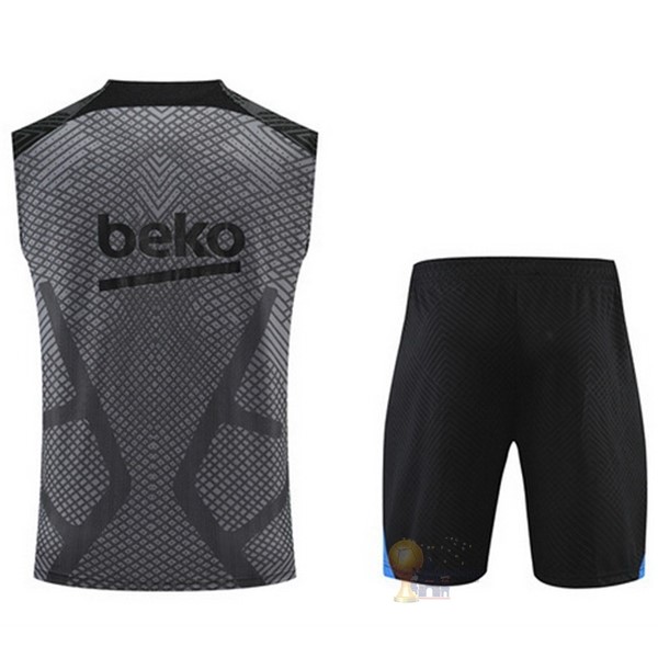 Calcio Maglie Formazione Senza Maniche Set Completo Barcellona 2022 2023 Grigio Nero