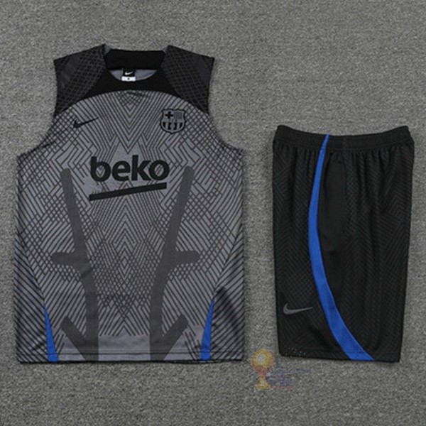 Calcio Maglie Formazione Senza Maniche Set Completo Barcellona 2022 2023 Grigio Nero