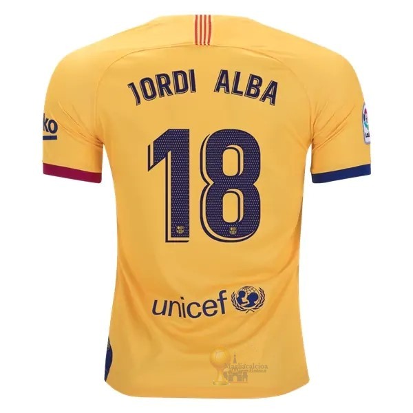 Calcio Maglie NO.18 Jorodi Alba Away Maglia Barcellona 2019 2020 Giallo