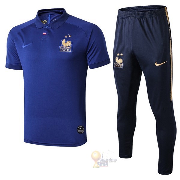 Calcio Maglie Set Completo Polo Francia 100th Blu Oro
