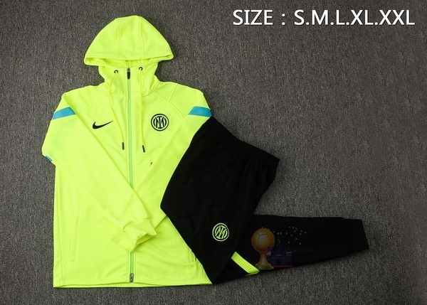 Calcio Maglie Felpa Cappuccio Inter Milán 2021 2022 Verde Fluorescente