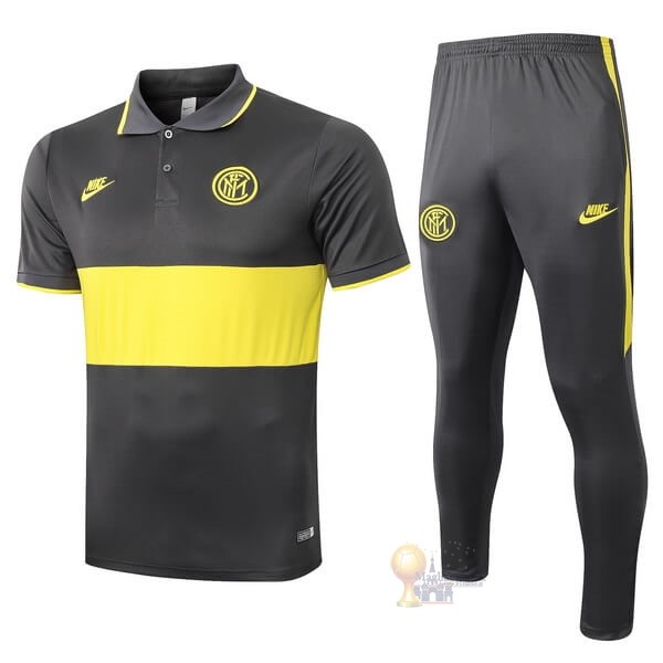 Calcio Maglie Set Completo Polo Inter Milán 2019 2020 Grigio Giallo