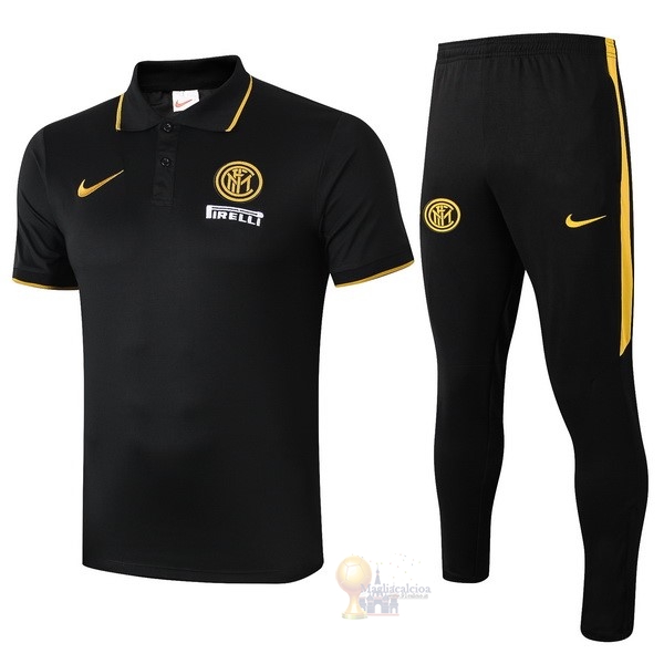 Calcio Maglie Set Completo Polo Inter Milán 2019 2020 Nero Giallo